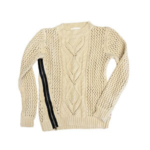 LOVESTITCH Sweater Womens Medium Cable Knit Cream Zipper Pullover